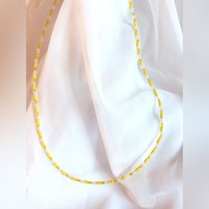 Hand beaded yellow necklace or wrap around anklet